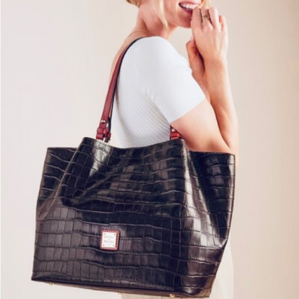 Dooney & Bourke Black Croc-Embossed Tote - Picture 1 of 14